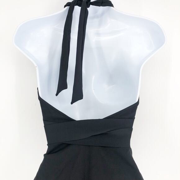SEA LEVEL Dark Romance Bonded Belt Plunge One Piece Swimsuit Black 10 Halter Bow - Picture 7 of 11